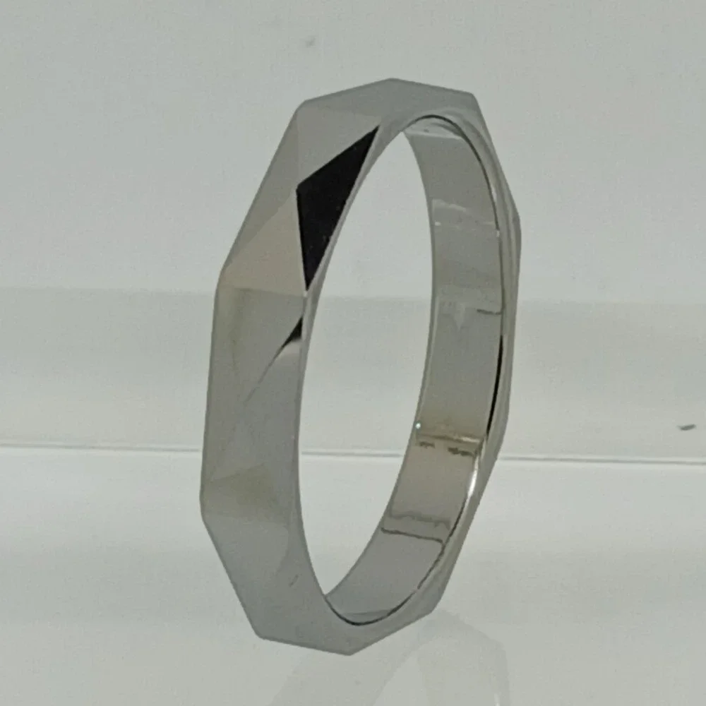 Vintage Tungsten Carbide Faceted Geometric Ring Size 10 Silver 4mm 1990s Y2K New